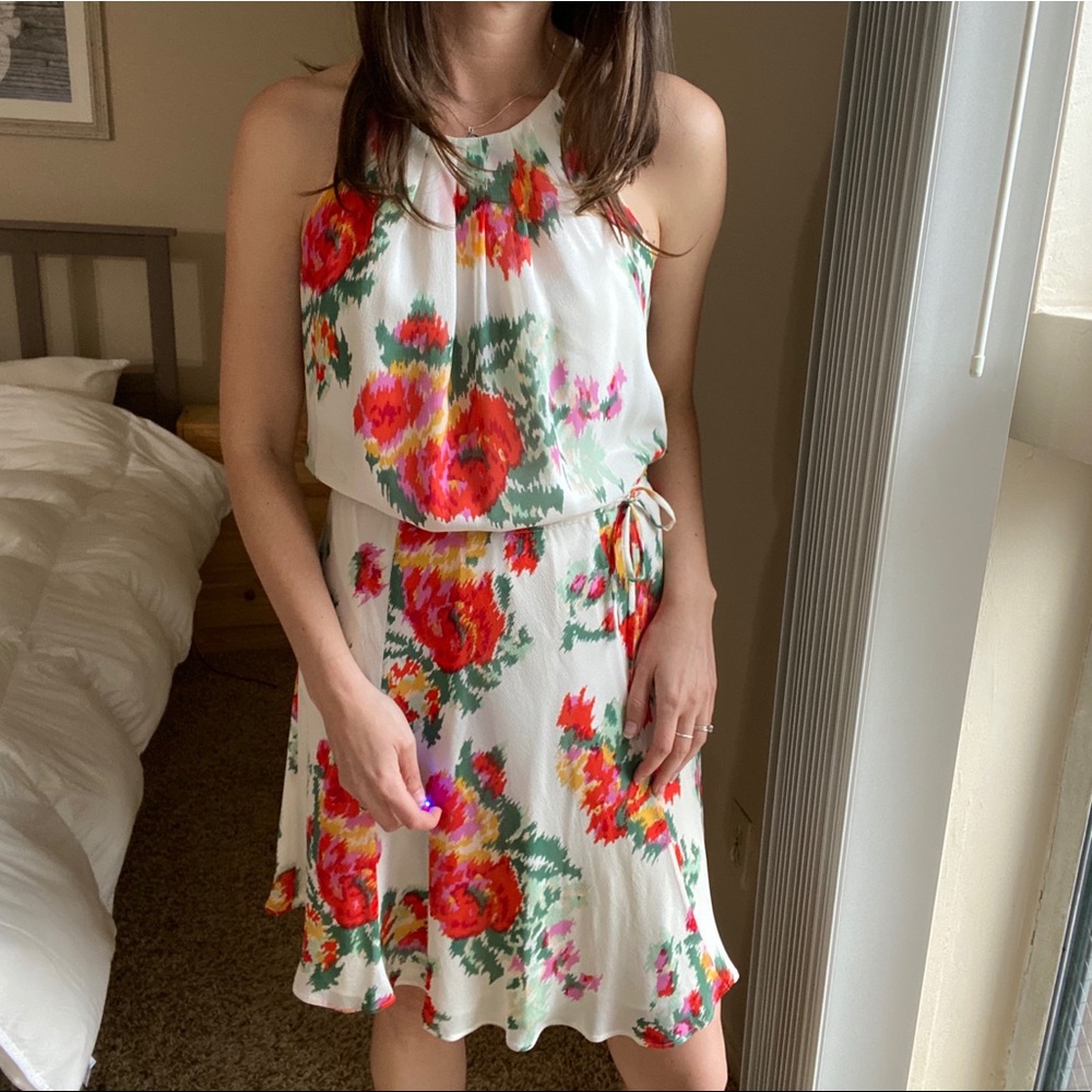 Joie waist tie floral sleeveless silk dress - Picture 1 of 6